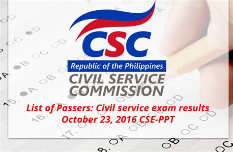 civil service exam result 2016|LIST OF PASSERS: October 23, 2016 Civil Service .